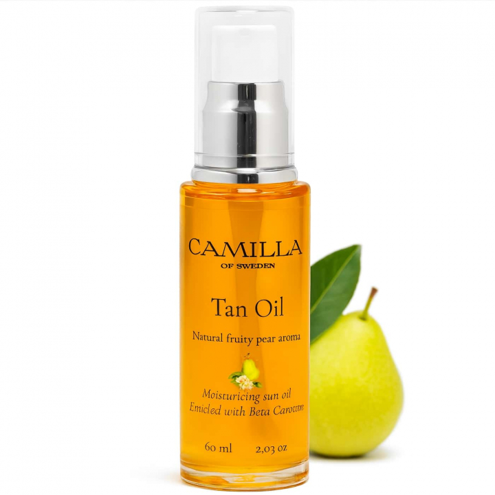 Camilla of Sweden Tan Oil Fruity Pear – nourishing sun oil with pear fragrance and natural oils