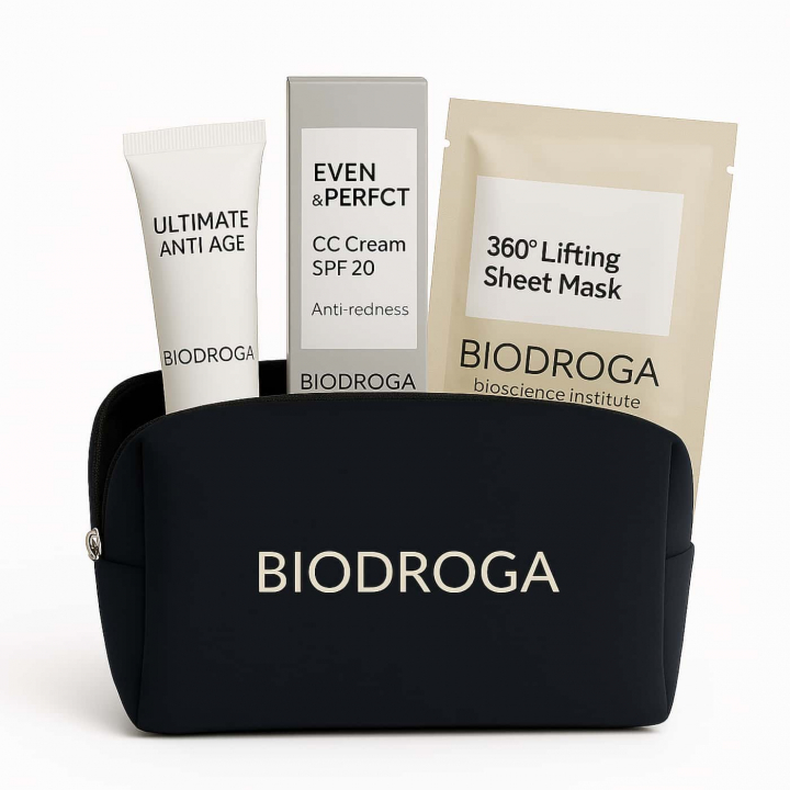 Biodroga Cosmetic Bag Kit Anti-Redness | Skincare for redness | CC Cream | Sheet Mask | Anti-aging cream | Hydrating set