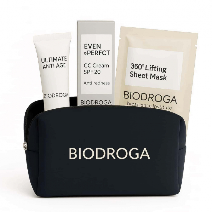 Biodroga Cosmetic Bag Kit Anti-Redness | Skincare for redness | CC Cream | Sheet Mask | Anti-aging cream | Hydrating set