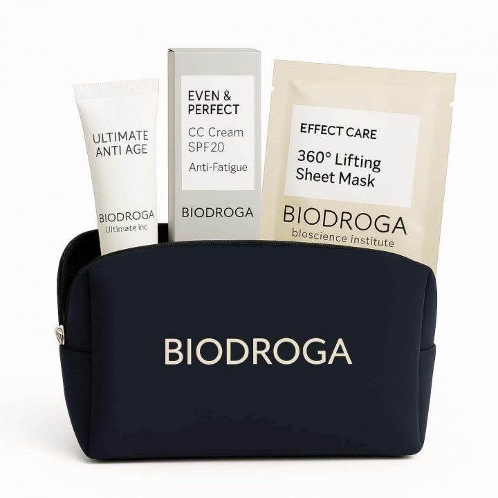 Biodroga Cosmetic Bag Kit Anti-Fatigue | Skincare for tired dry skin | CC Cream | Sheet Mask | Anti-age face cream