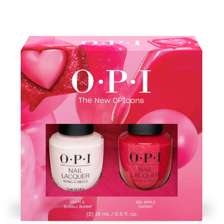 OPI Duo Nail Polish Bubble Bunny & Big Apple Energy 2 x 15 ml nail polish set with nude and red shimmer shades