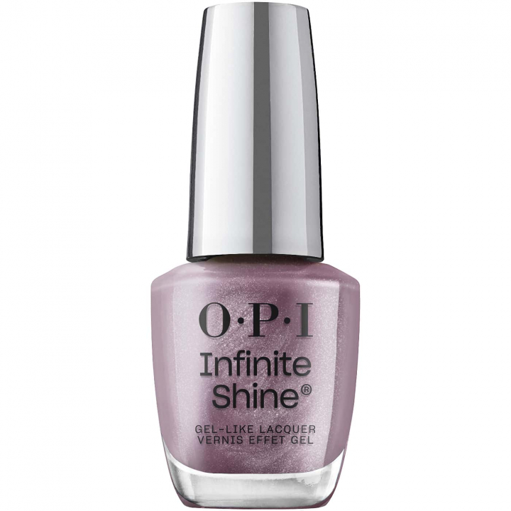 Nail polish in shimmering brown-purple shade – OPI Infinite Shine Surrealicious, for an elegant and sophisticated look.