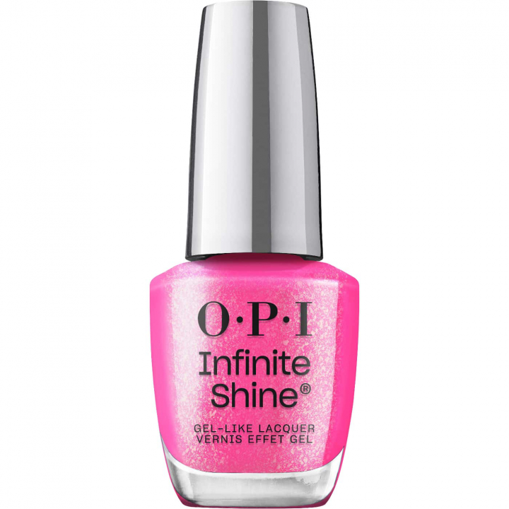 pink nail polish opi infinite shine im not really an influencer with shimmer finish