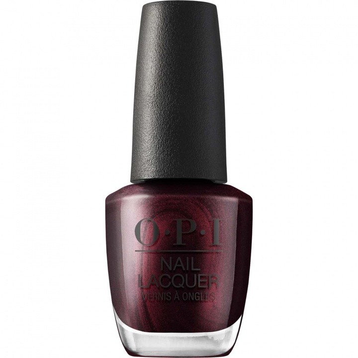 opi most requested every month is oktoberfest nail polish in deep wine plum with violet shimmer and a glossy finish