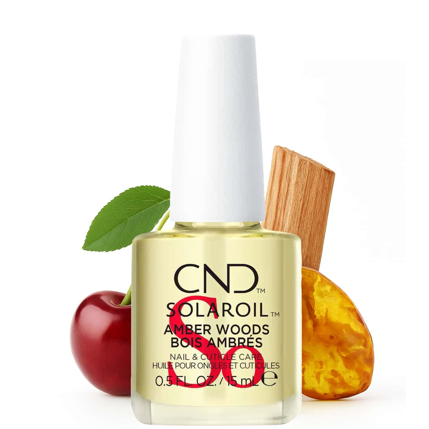 CND SolarOil Amber Woods nail oil with warm scent of sandalwood, amber and cherry for healthy nails and cuticles.