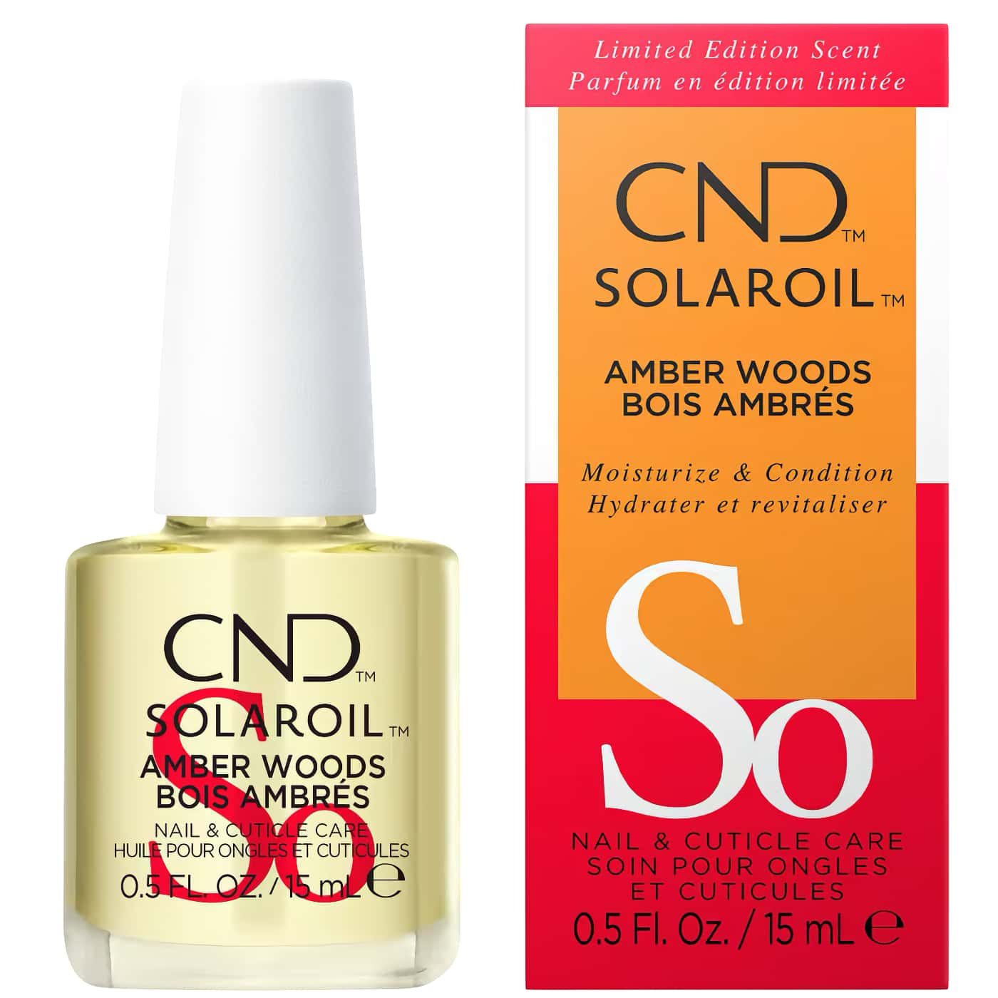 CND SolarOil Amber Woods nail oil with warm scent of sandalwood, amber and cherry for healthy nails and cuticles.