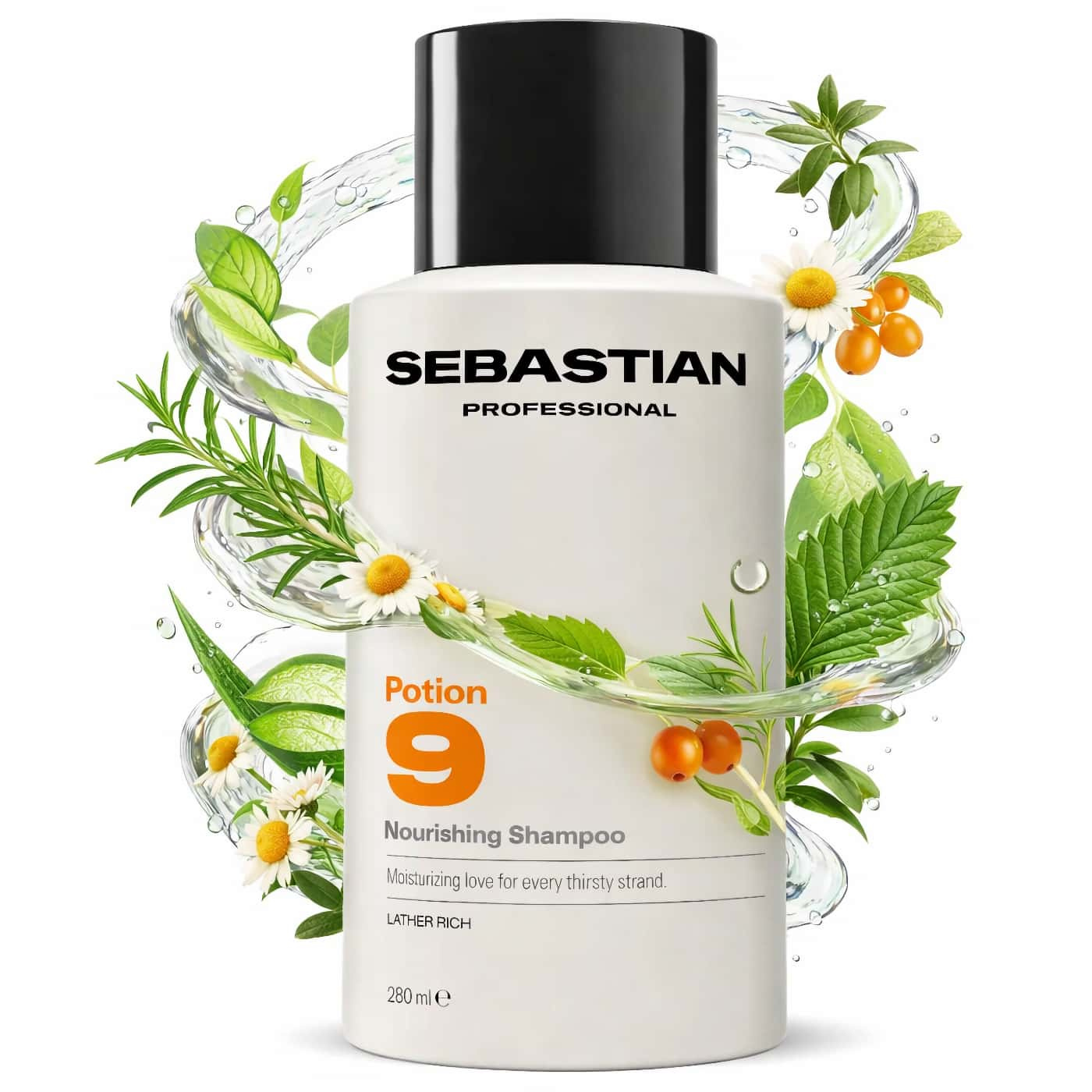 Sebastian Professional Potion 9 Nourishing Shampoo for dry hair with rich lather and creamy cleansing formula