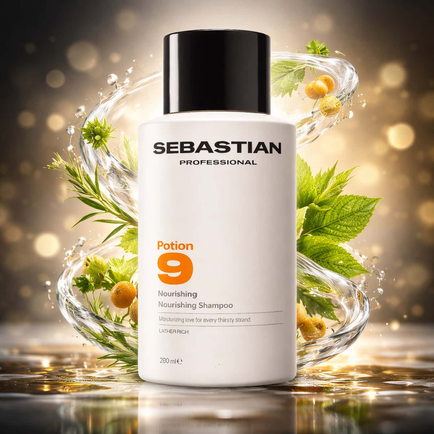 Sebastian Professional Potion 9 Nourishing Shampoo for dry hair with rich lather and creamy cleansing formula