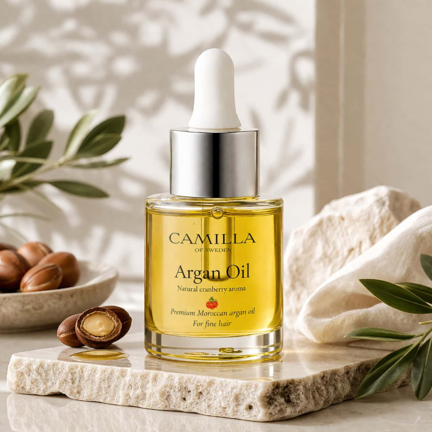 Camilla of Sweden Argan Oil for Fine & Thin Hair Cranberry hair oil for shine and frizz control