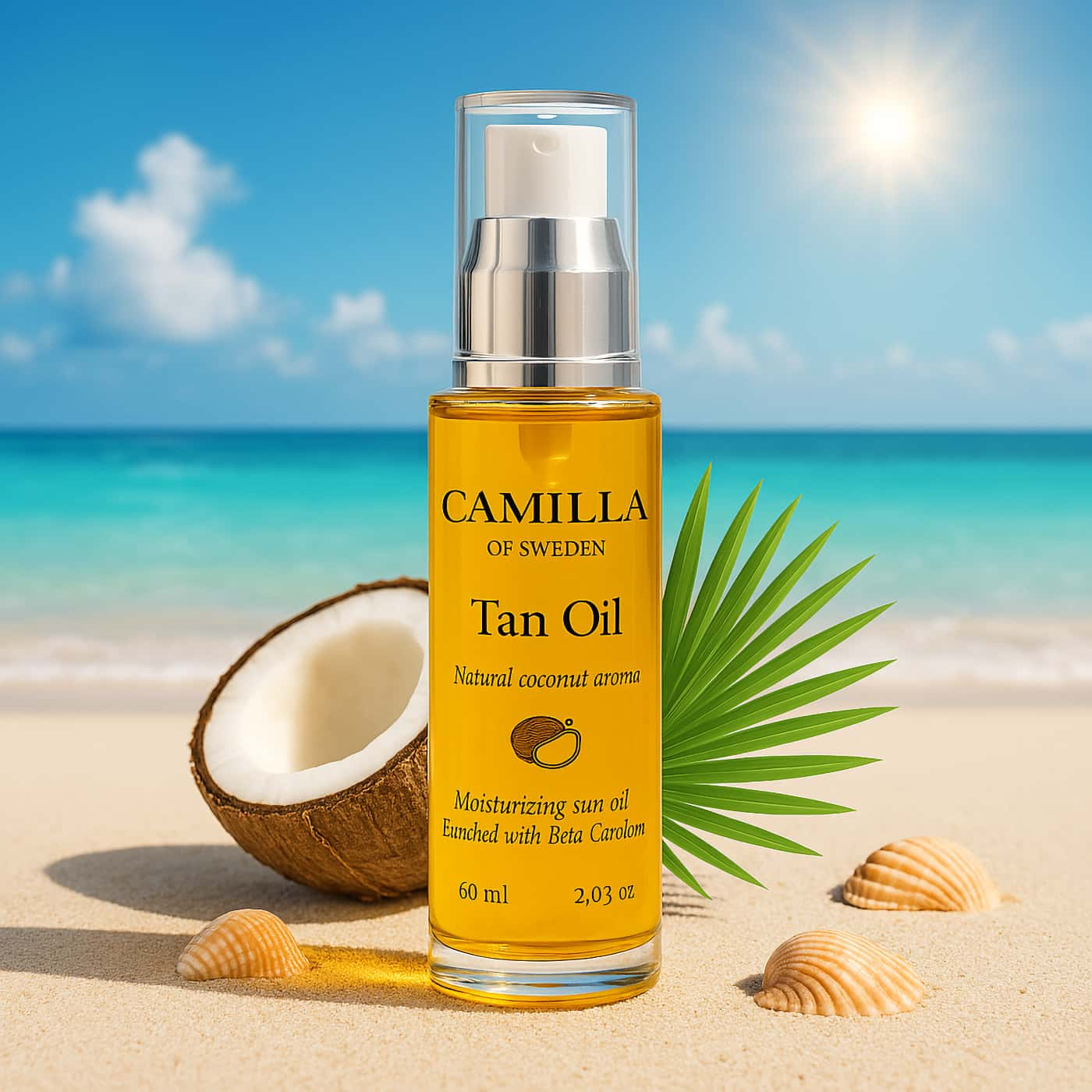Camilla of Sweden Tan Oil Coconut | Tanning oil with coconut scent | Boosts melanin | Golden tan glow