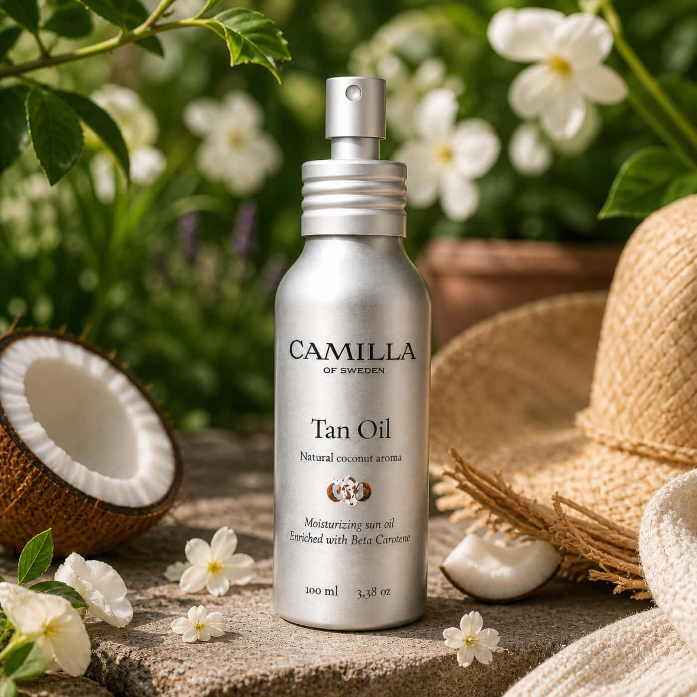 Camilla of Sweden Tan Oil Coconut tanning body oil with coconut scent and beta-carotene for summer glow