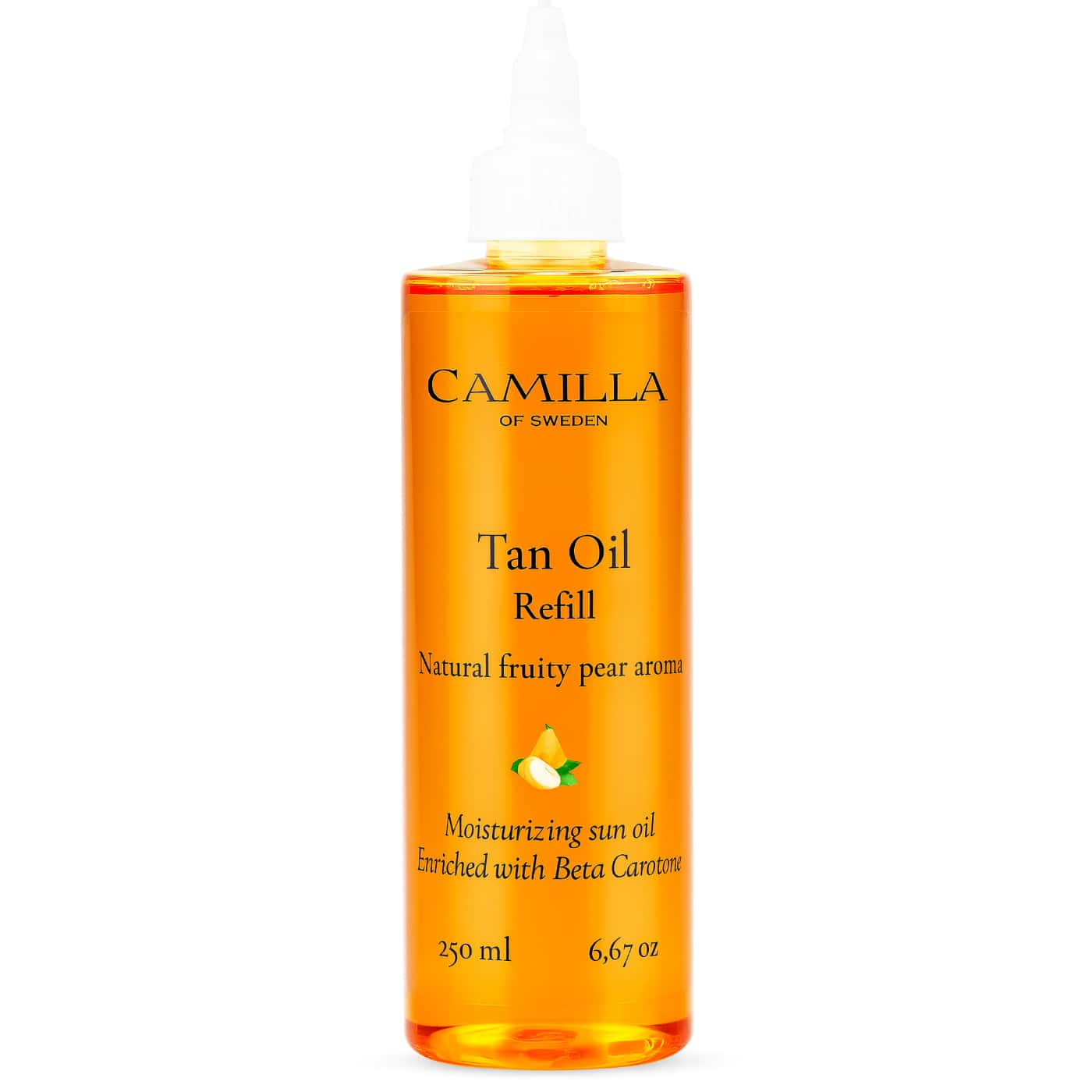 Camilla of Sweden Tan Oil Refill Fruity Pear moisturizing sun oil with beta-carotene and natural pear aroma