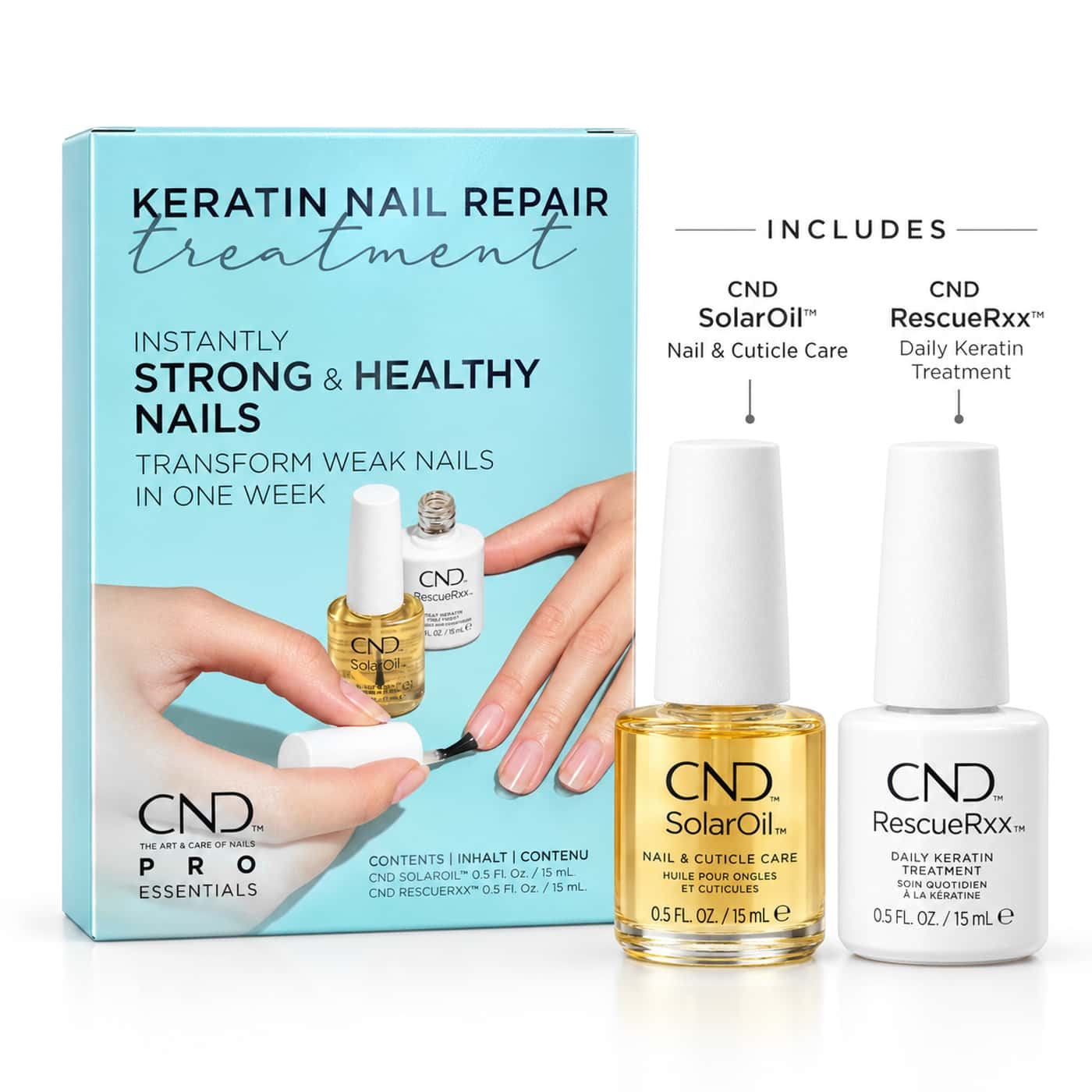 CND Keratin Nail Repair Treatment – nail care kit with SolarOil and RescueRxx for dry, brittle nails