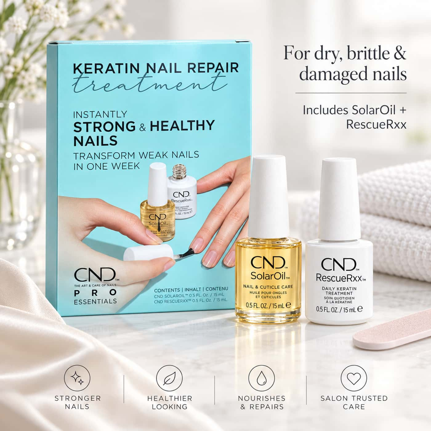 CND Keratin Nail Repair Treatment – nail care kit with SolarOil and RescueRxx for dry, brittle nails