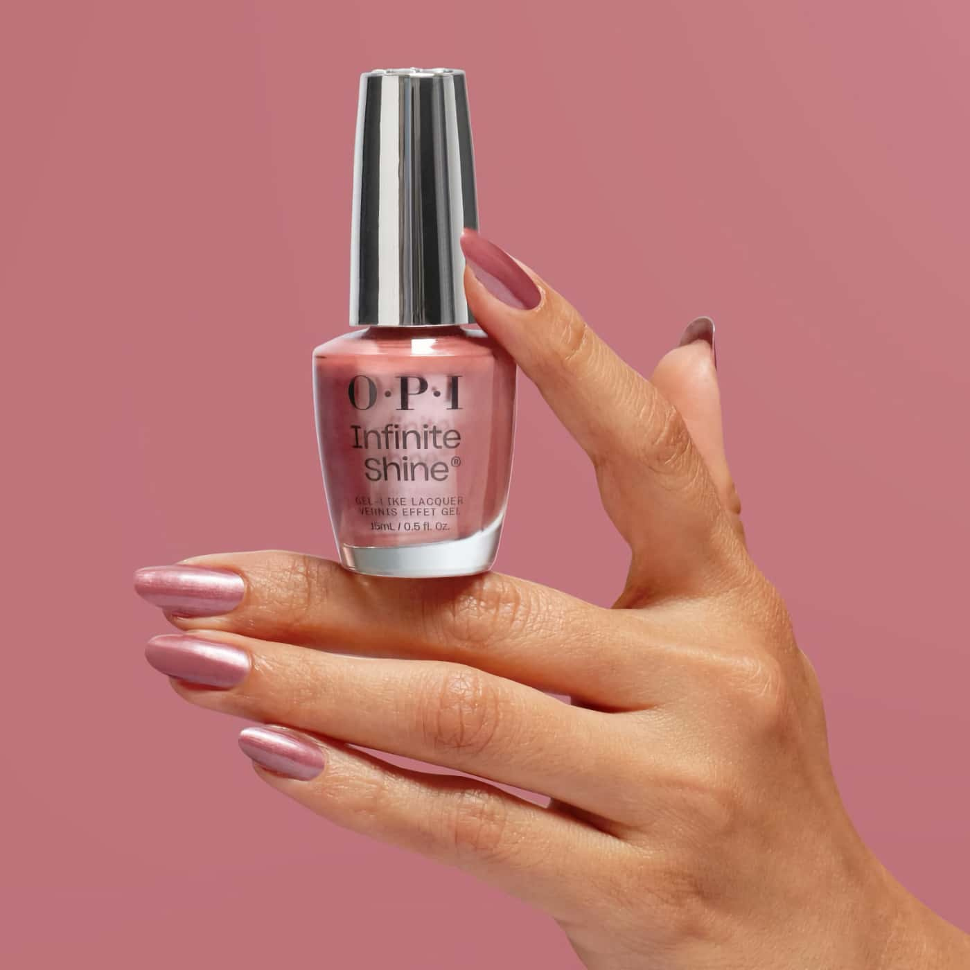 OPI Infinite Shine Chicago Champagne Toast - rose shade with metallic shimmer, ideal for an elegant manicure