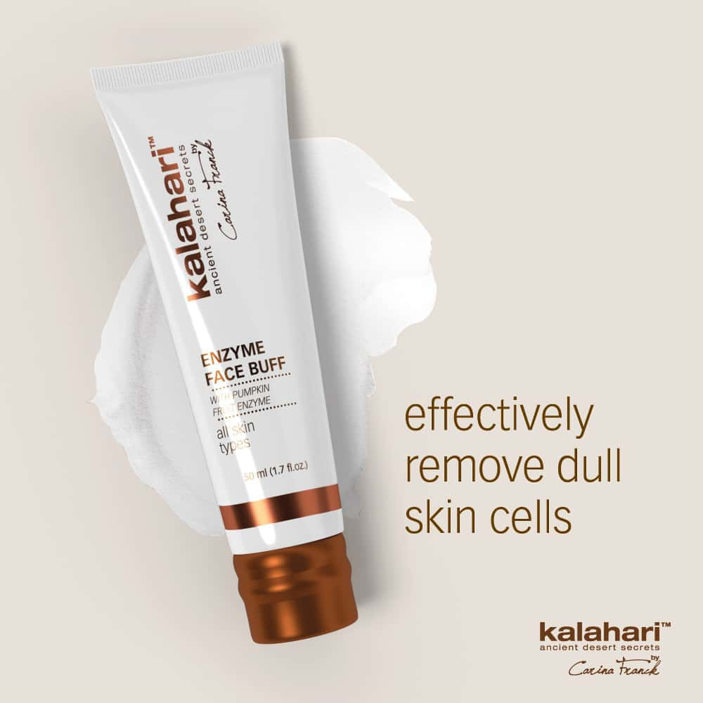 Kalahari Enzyme Face Buff – enzymatic facial exfoliator with jojoba beads, pumpkin, papaya, and pineapple enzymes for radiant skin.