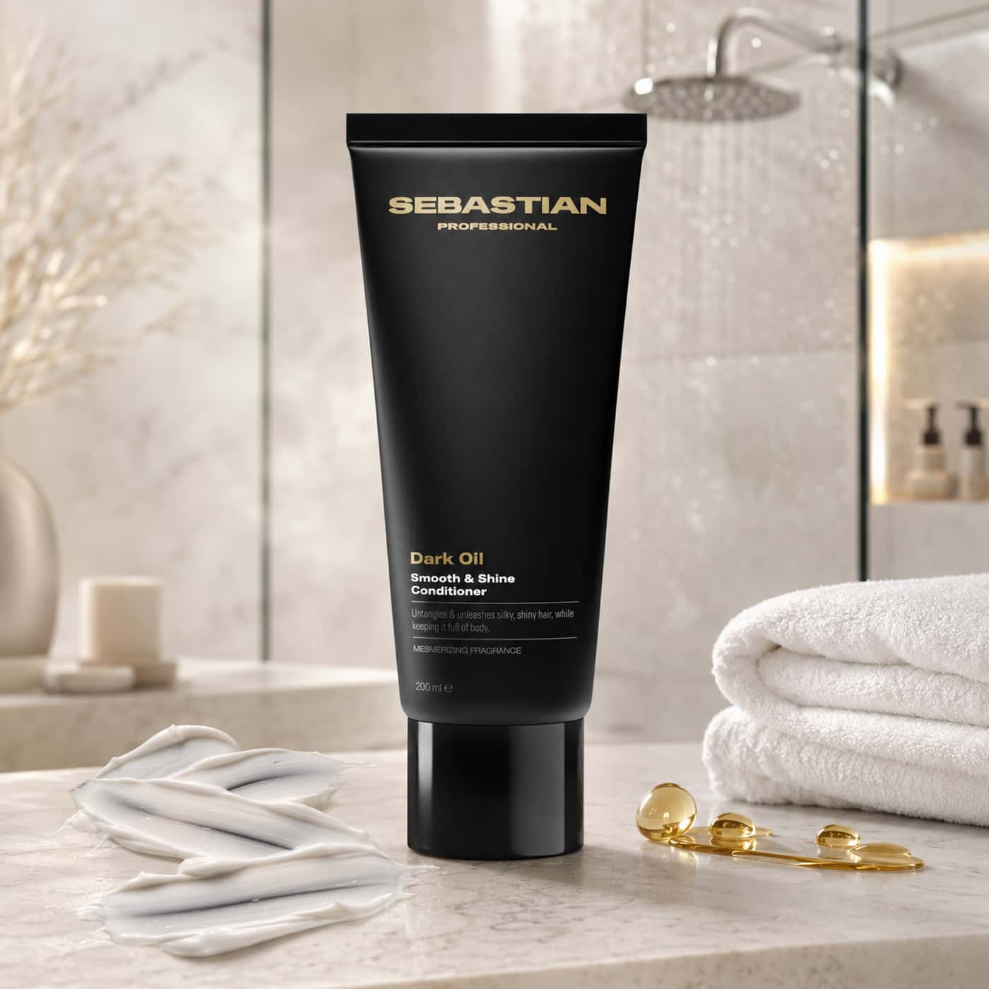 Sebastian Professional Dark Oil Smooth & Shine Conditioner 200 ml – black tube, detangling care for all hair types
