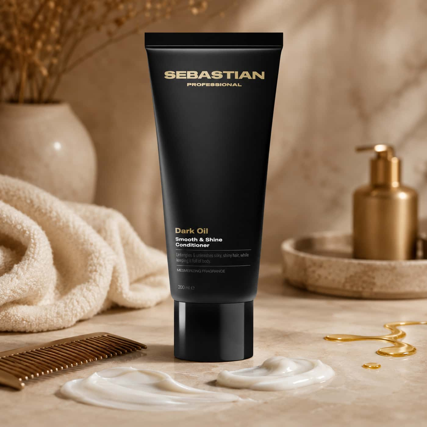 Sebastian Professional Dark Oil Smooth & Shine Conditioner 200 ml – black tube, detangling care for all hair types