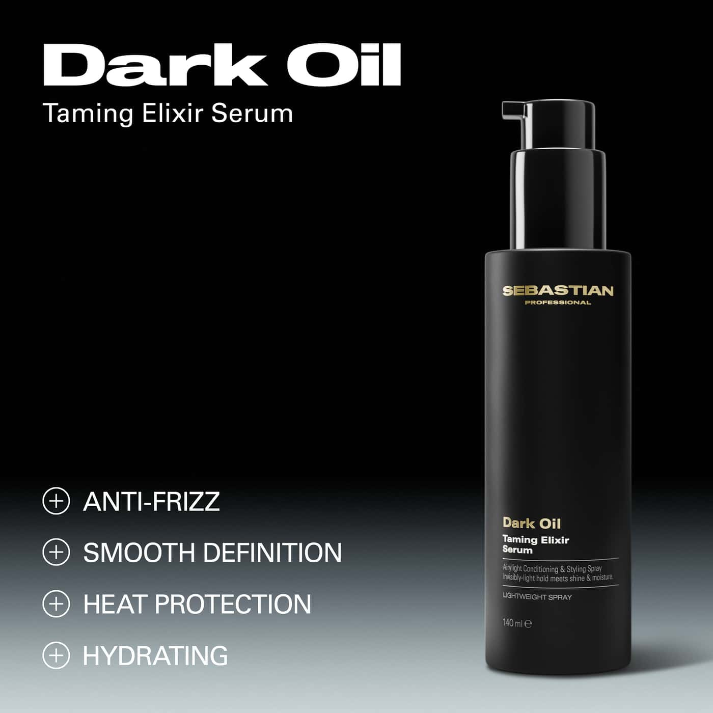 Sebastian Professional Dark Oil Taming Elixir Serum 140 ml – hydrating anti-frizz serum with heat protection