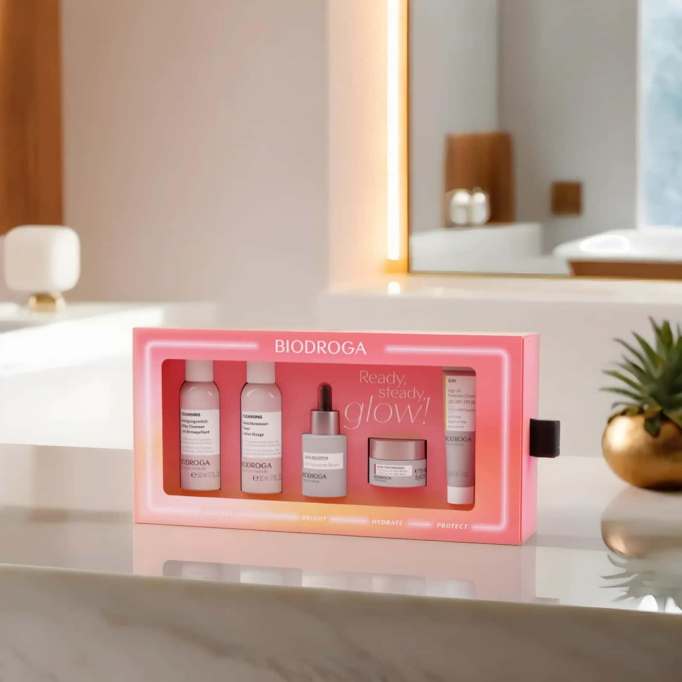 Biodroga Ready, Set, Glow! - Facial care with niacinamide, hydration mask, and SPF 50 sun protection