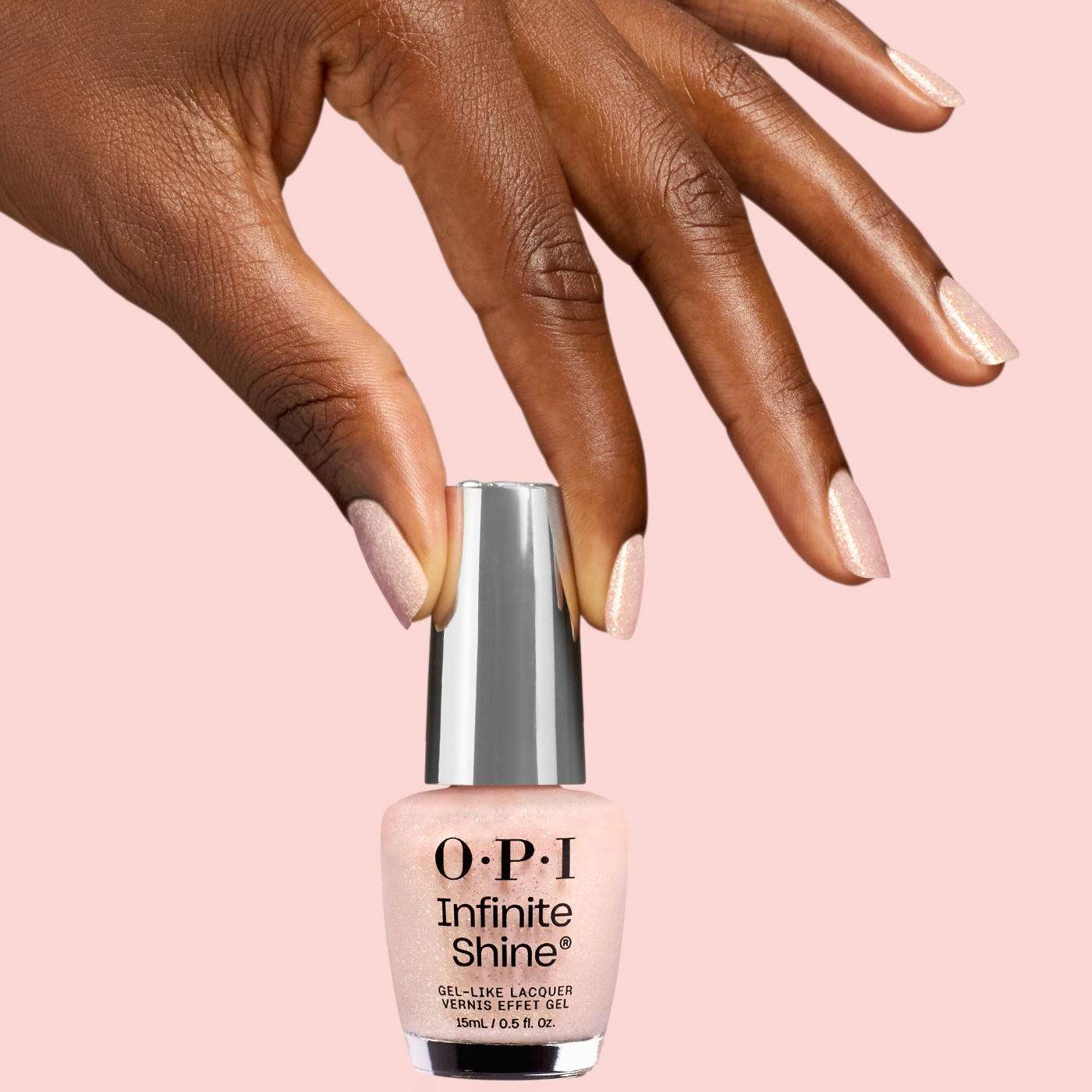 OPI IS Slay Awhile - Peach nail polish with golden glitter for a luxurious and subtle manicure
