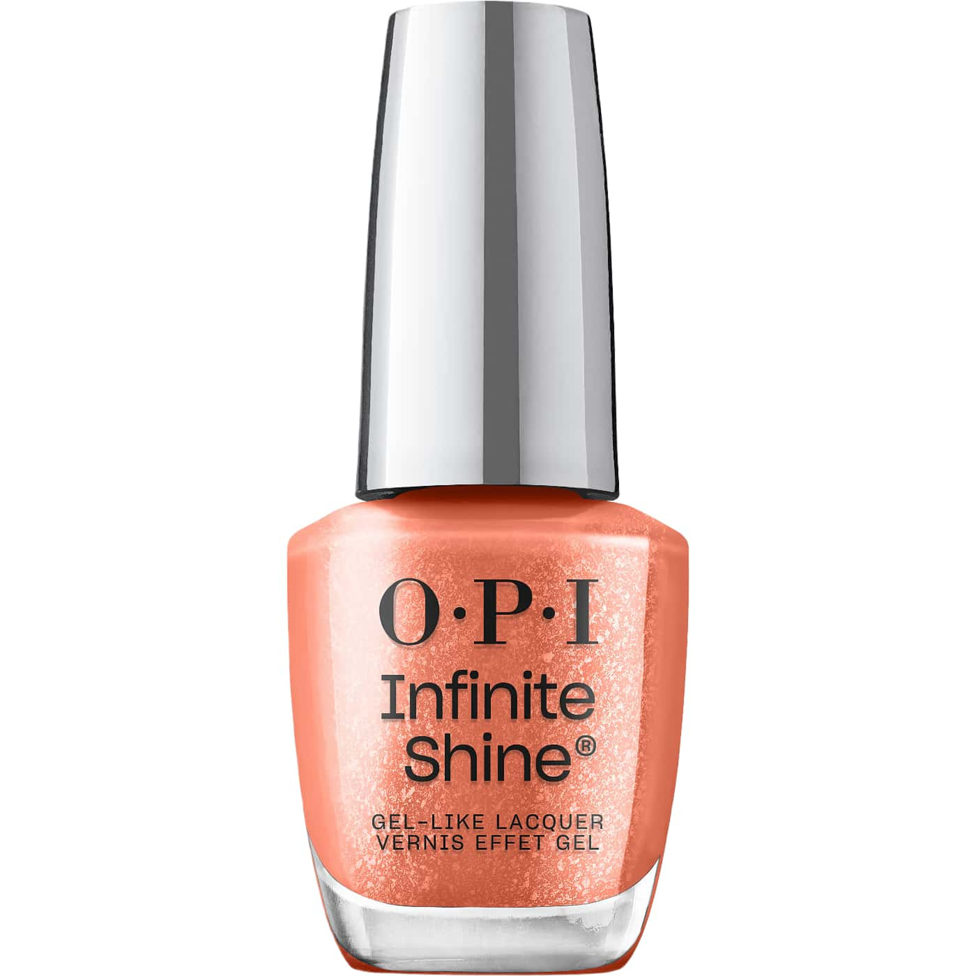 OPI Infinite Shine Knee High Stock-blings nail polish | Warm apricot with silver glitter & soft finish