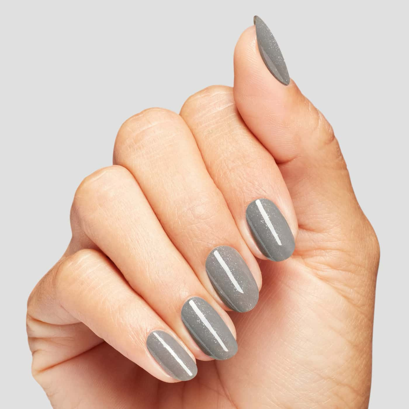 OPI Infinite Shine Belly Button Bling nail polish | Gray shimmer with elegant shine and modern character