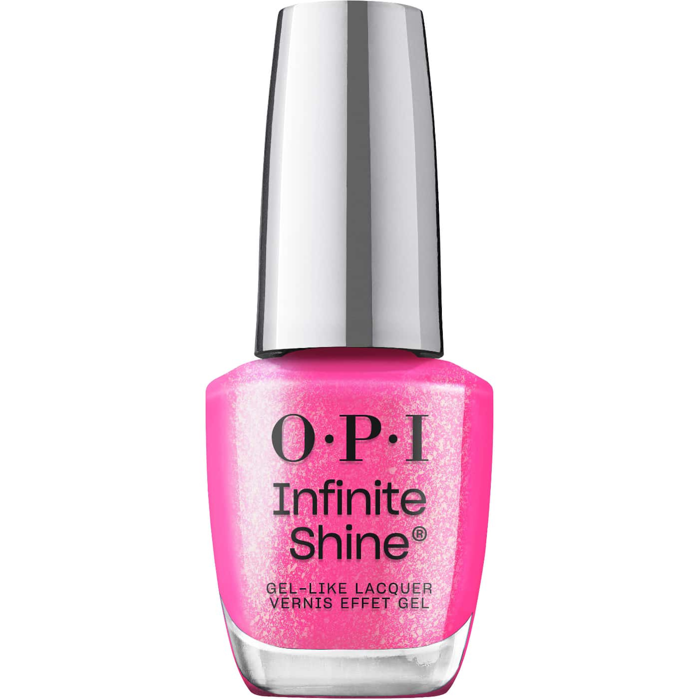 pink nail polish opi infinite shine im not really an influencer with shimmer finish