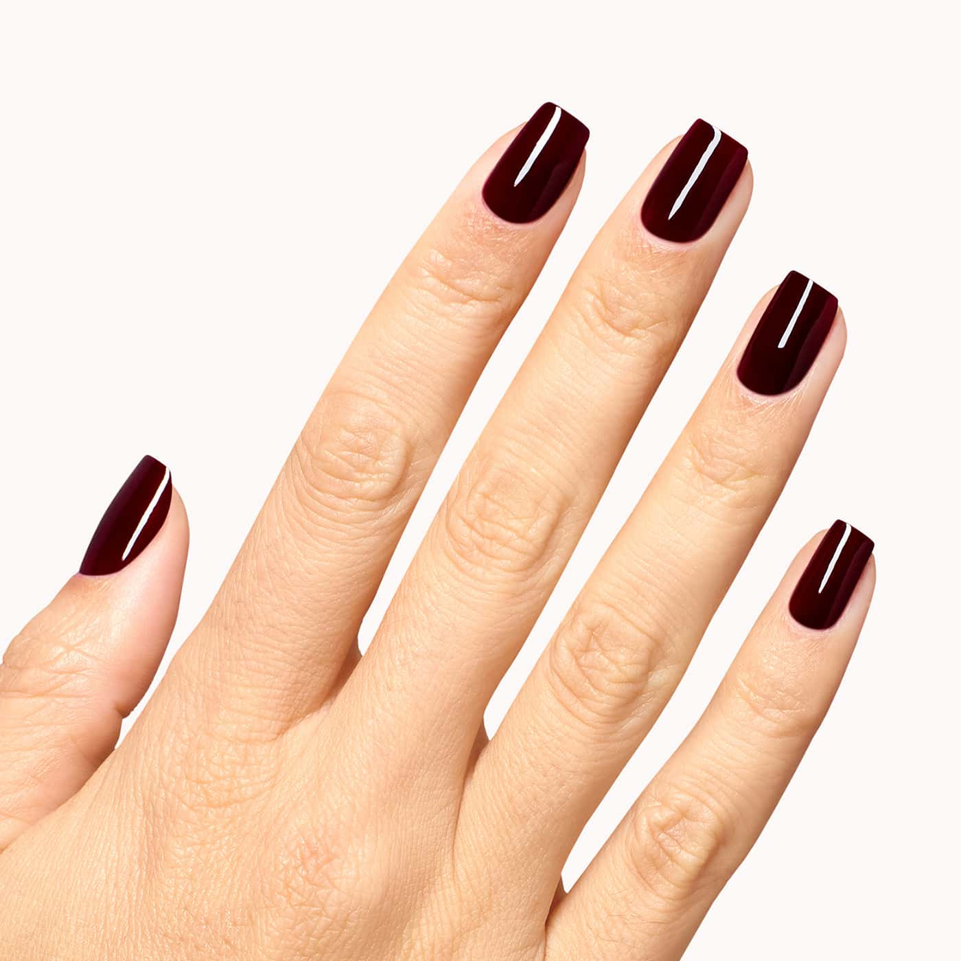 dark burgundy opi infinite shine mrs. o’leary’s bbq nail polish with creme finish