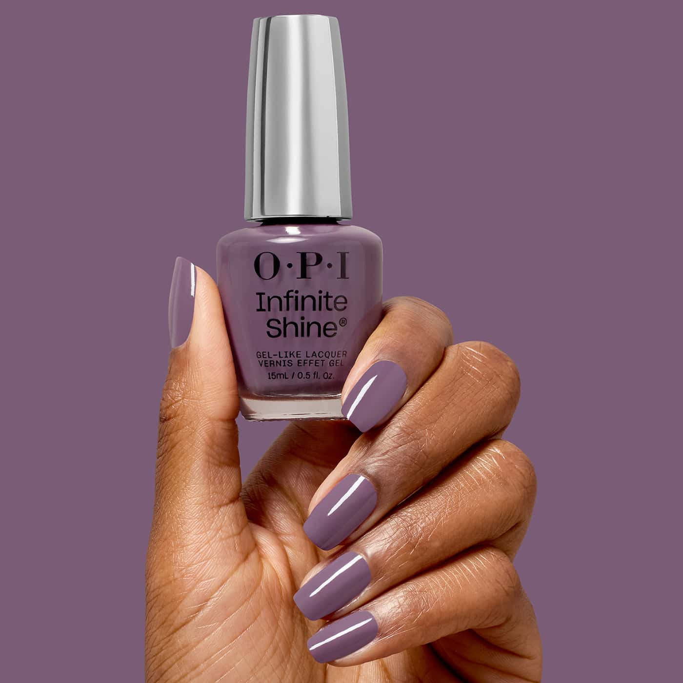 muted lavender purple opi infinite shine reign or shine nail polish with creme finish