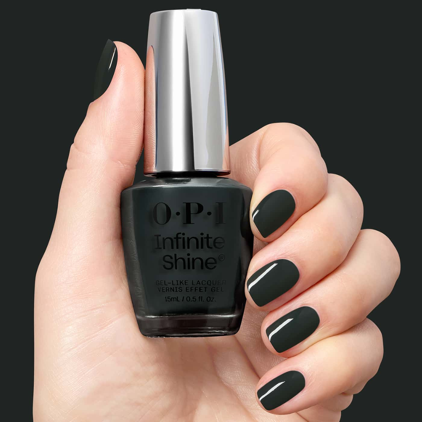 dark green opi infinite shine nein nein nein ok fine nail polish with creme finish