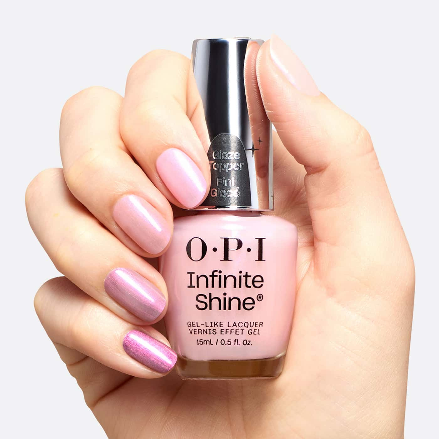 pink opi infinite shine donut disturb glaze topper with shimmer finish