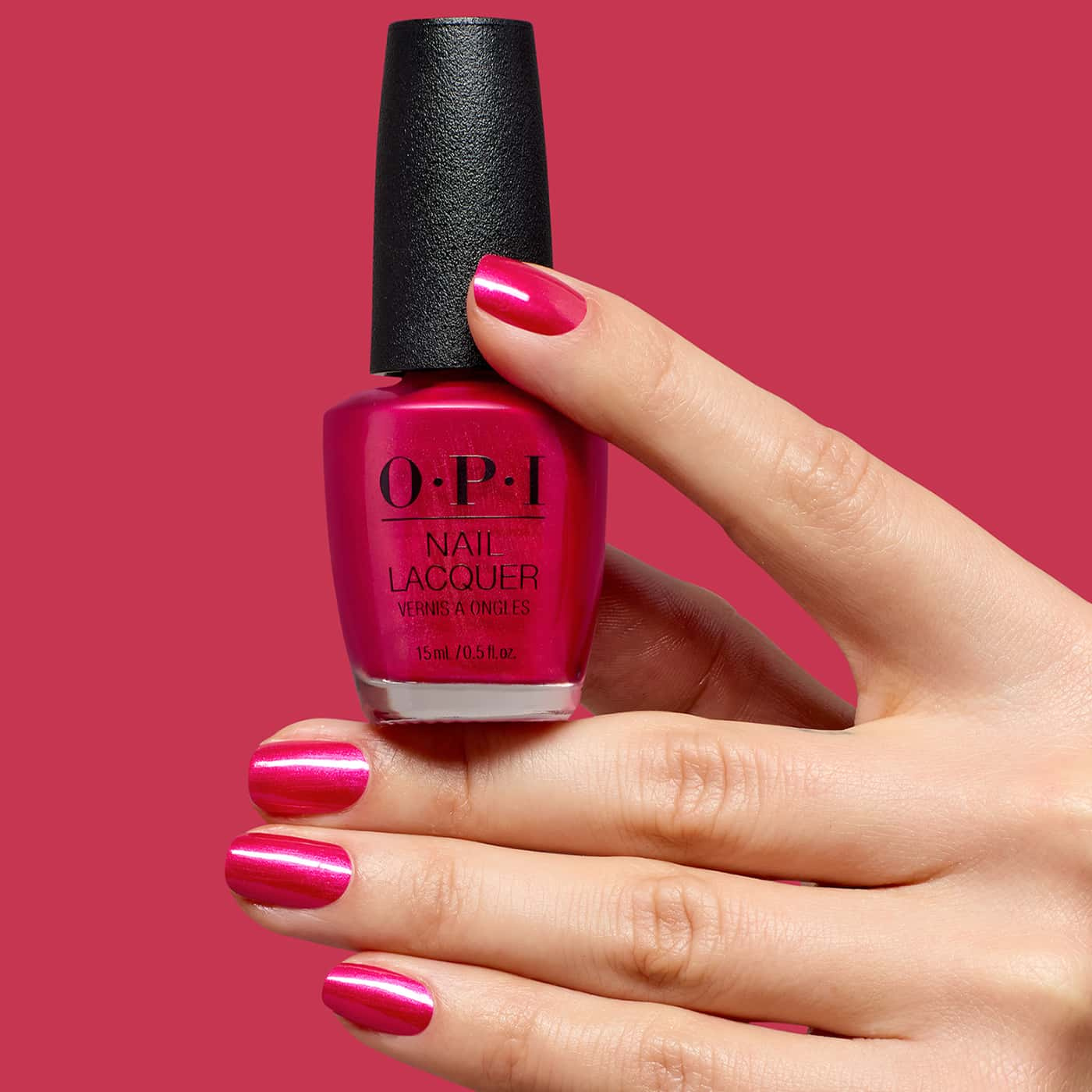 opi most requested it''s all greek to me nail polish in vivid fuchsia pink with golden shimmer and a soft glossy finish