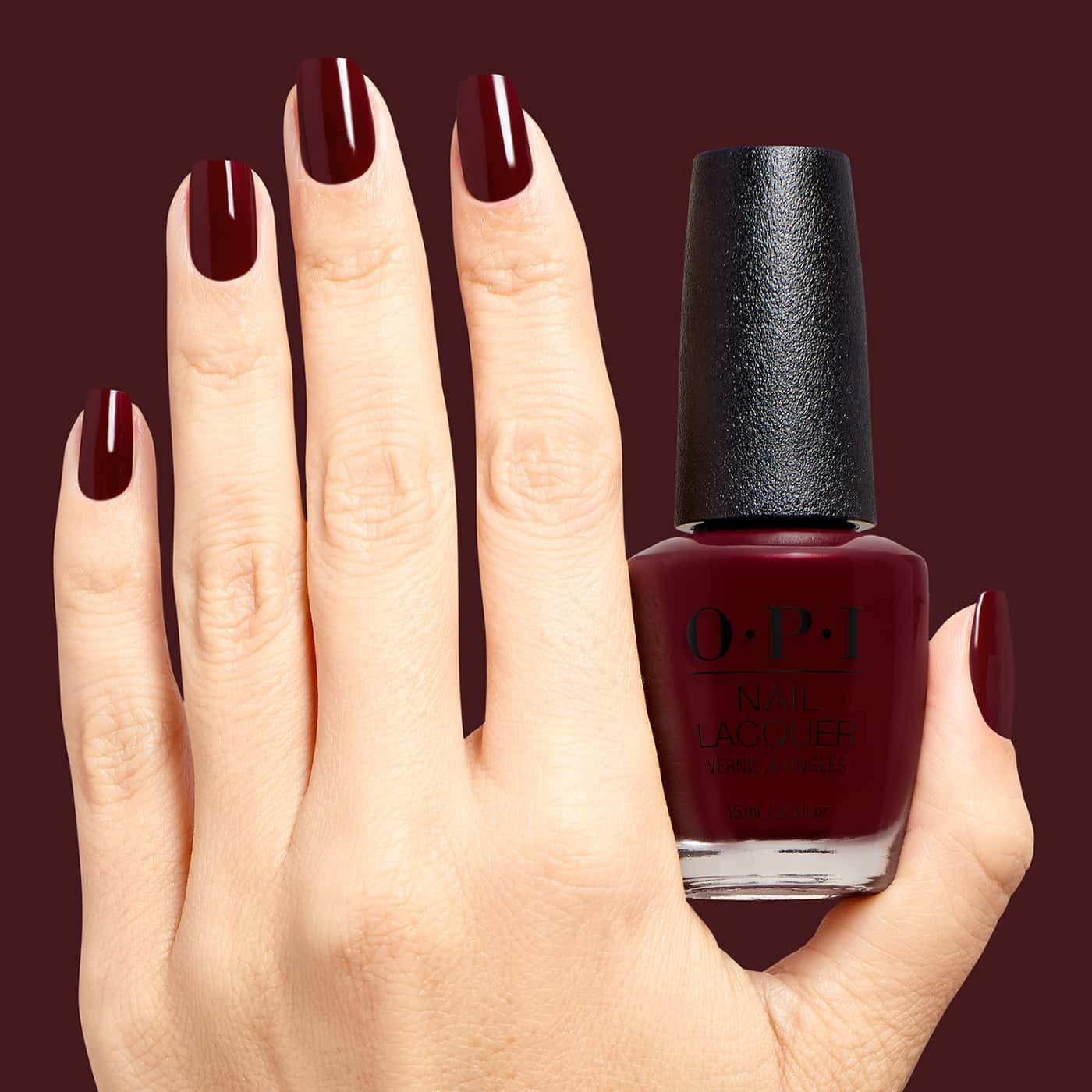 opi most requested vampire state building nail polish in deep wine red with rich burgundy tone and glossy cream finish