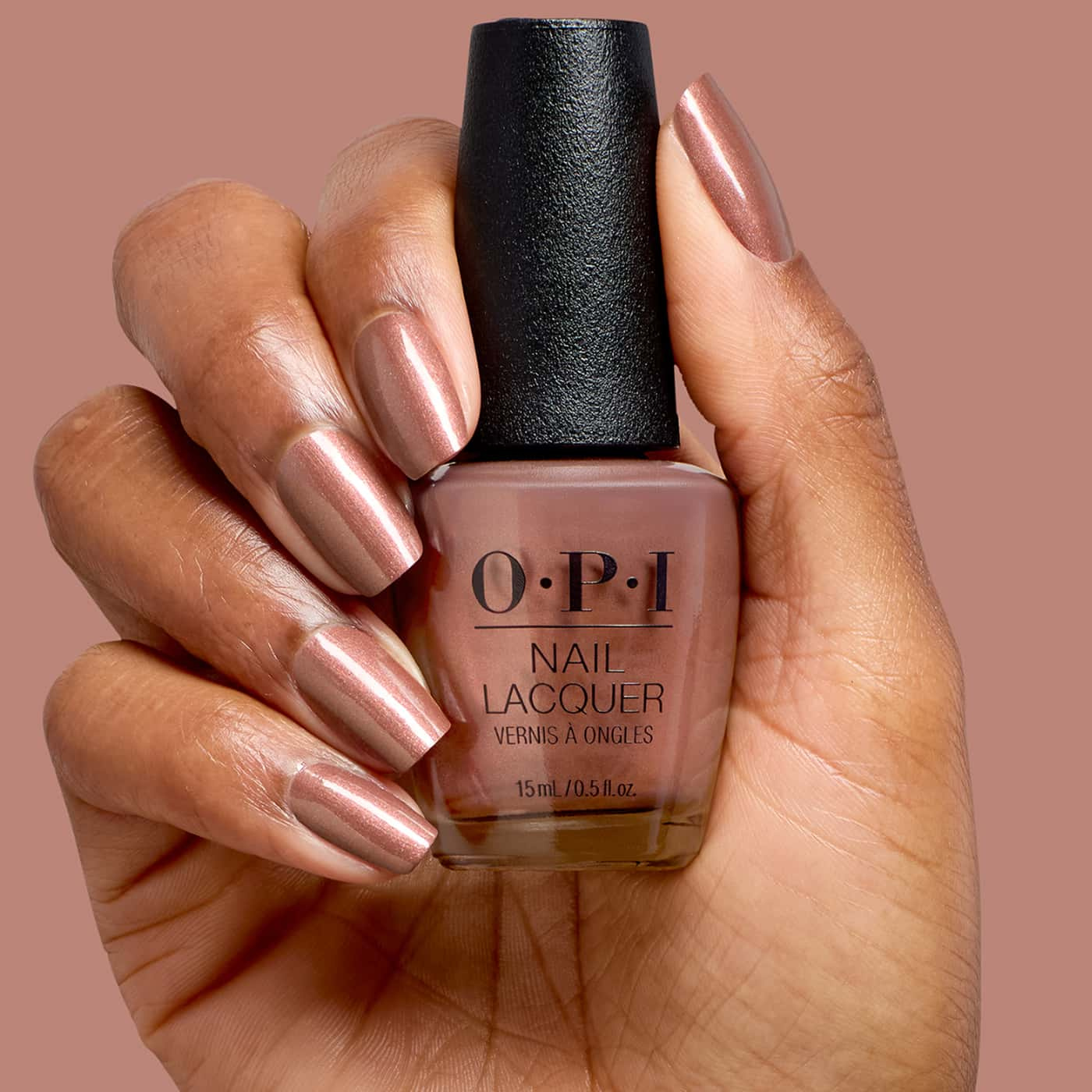 opi most requested route beer float nail polish in caramel rose-brown with bronze pearlescent shimmer and a glossy finish