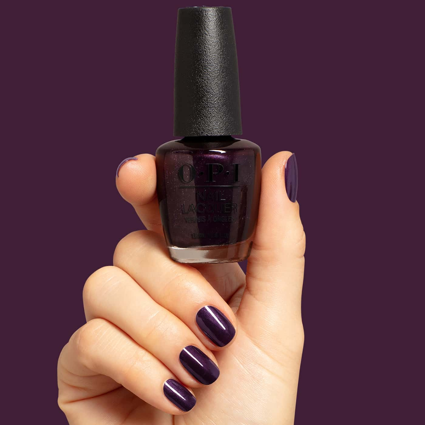 opi most requested lincoln park at midnight nail polish in deep aubergine purple with subtle shimmer and a glossy finish