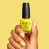 sunny yellow shimmer shade with radiant sparkle opi trip to the brite side paintin'' on sunshine! yellow nail polish with silver shimmer and radiant finish
