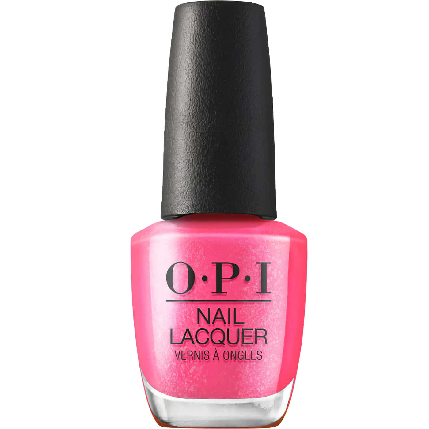 opi trip to the brite side dopa-mani neon pink nail polish with silver shimmer finish