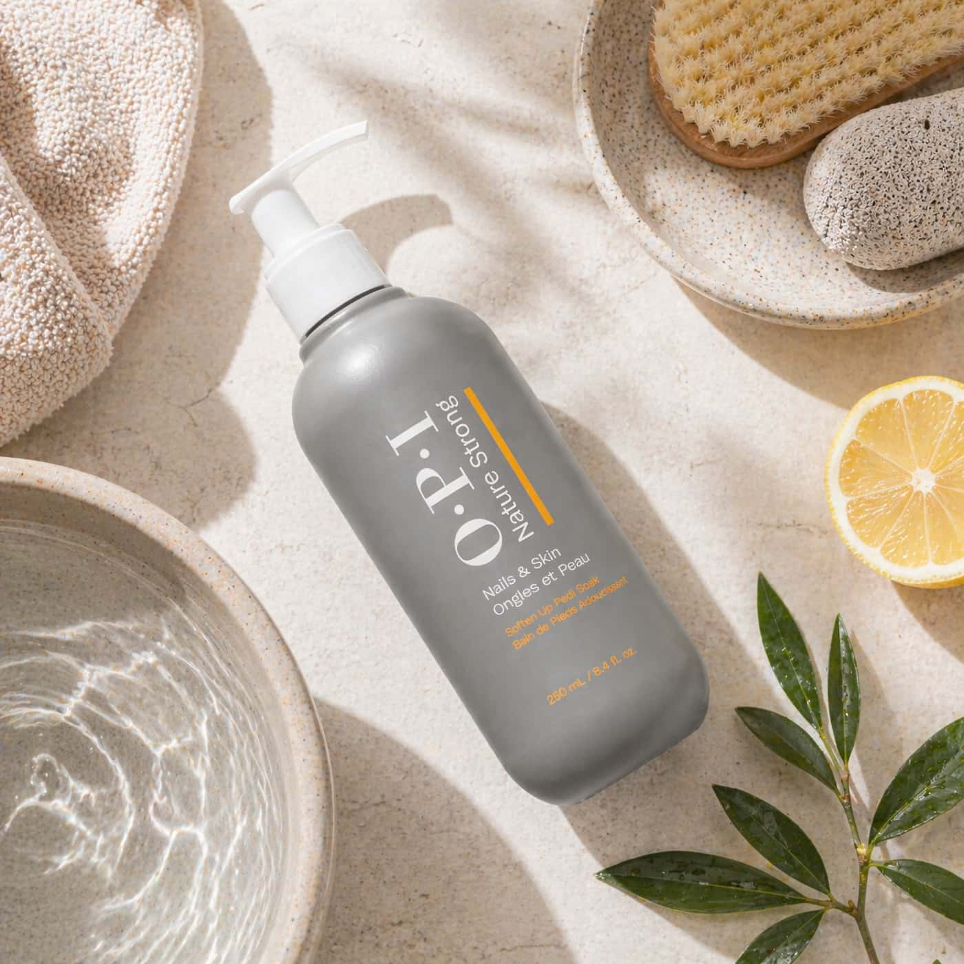 OPI Nature Strong Soften Up Pedi Soak softens skin and prepares feet for pedicure and foot care routine